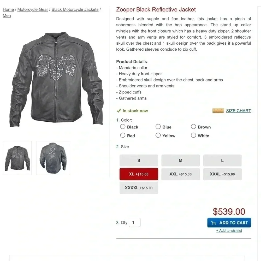 Leather Motorcycle/Racing Jacket with Reflective‎ Skull Designs